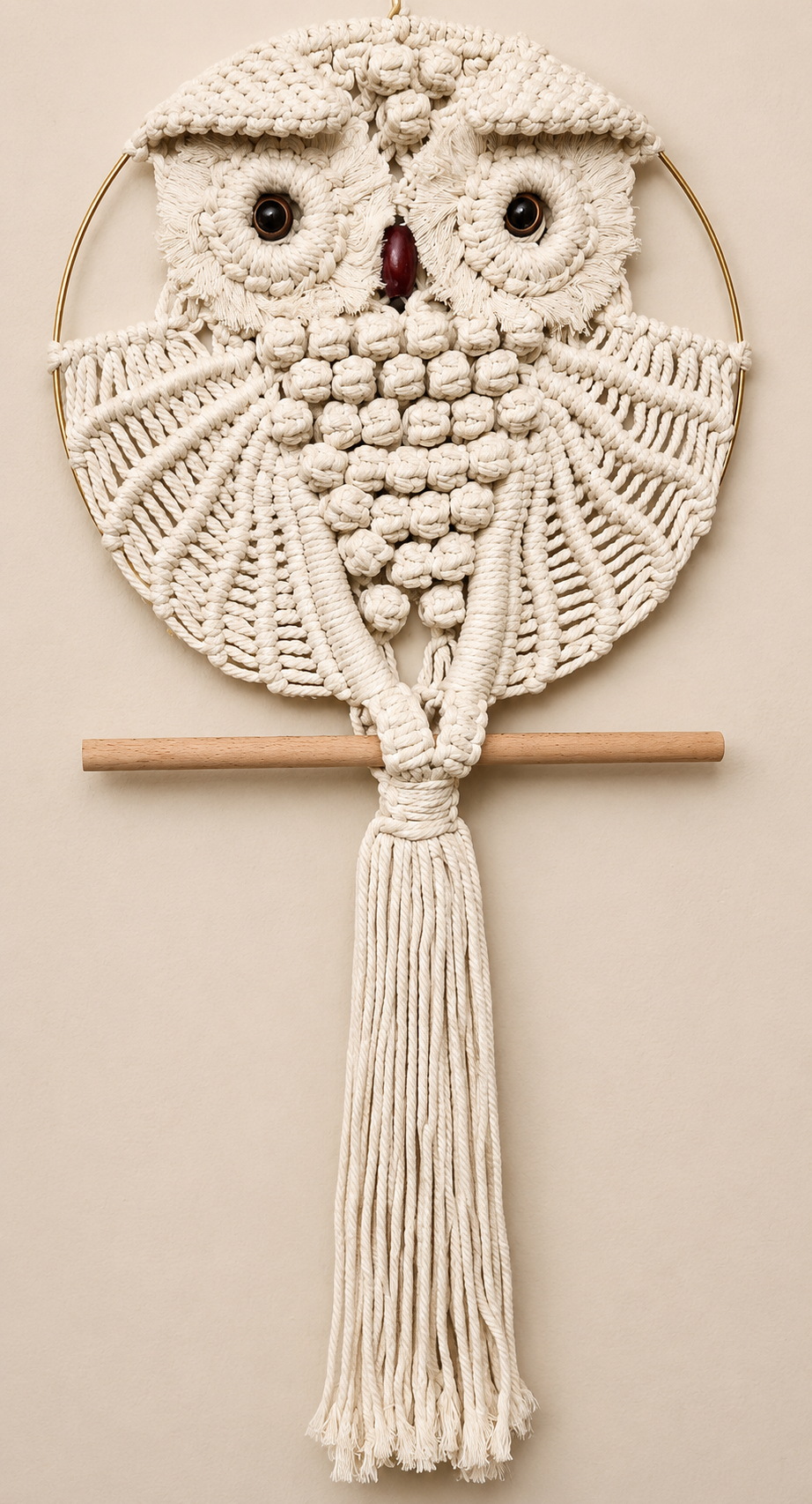 Handcrafted macramé owl wall hanging