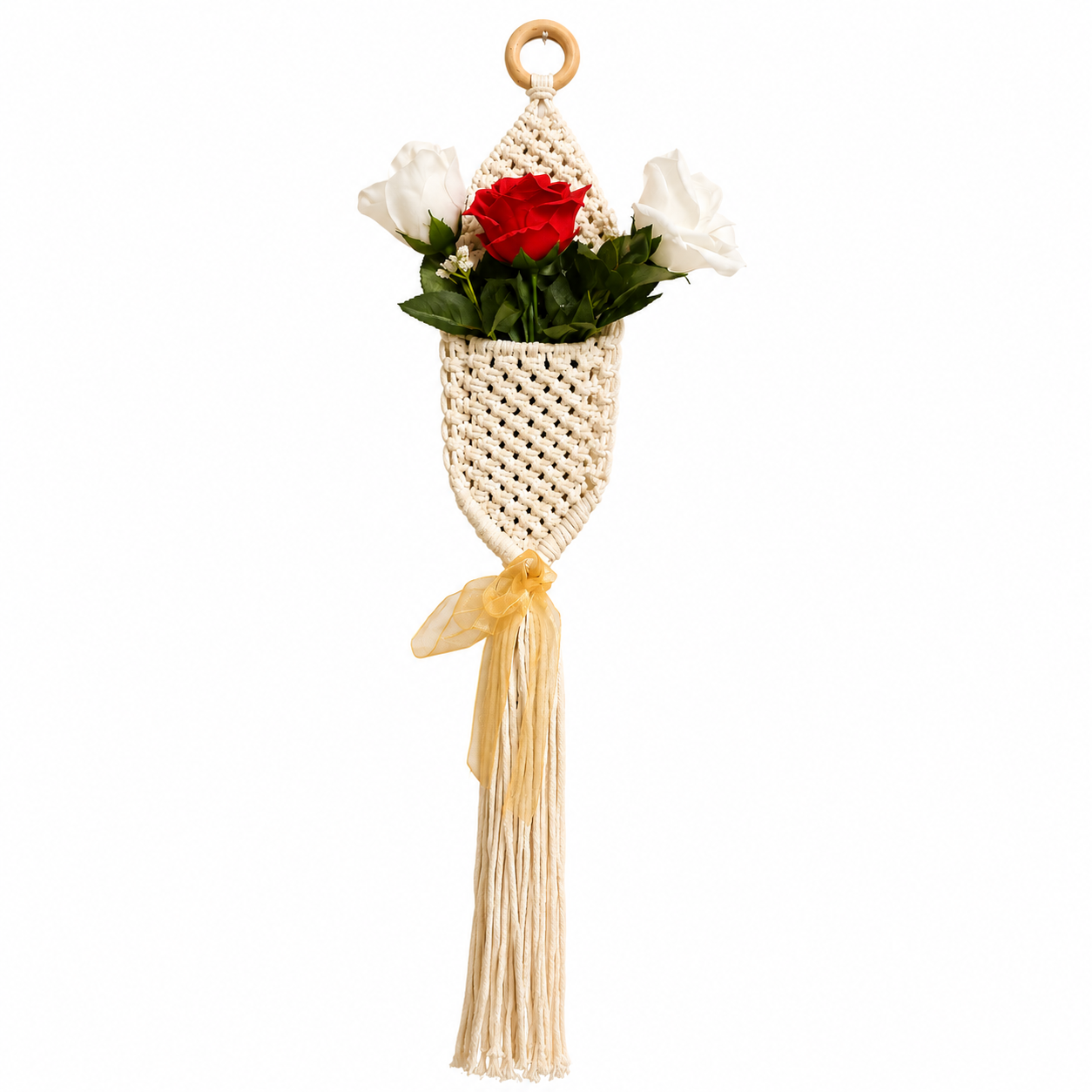 Macramé floral wall hanging with tassel